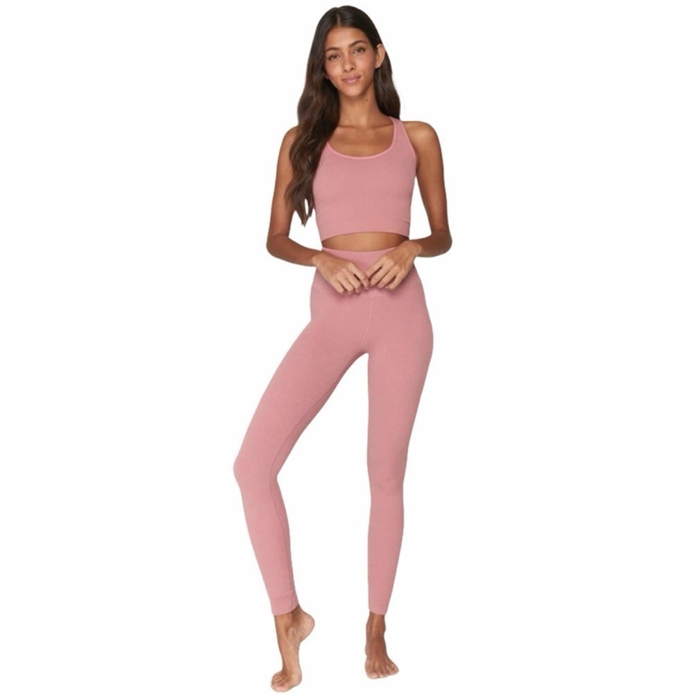 Spiritual Gangster Metta Yoga Ribbed Leggings in Rose Size XS